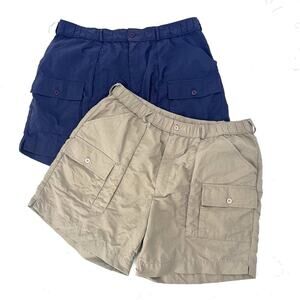 Vintage Sportif Nylon Khaki & Blue Cargo Shorts Fishing Hiking Mens Medium